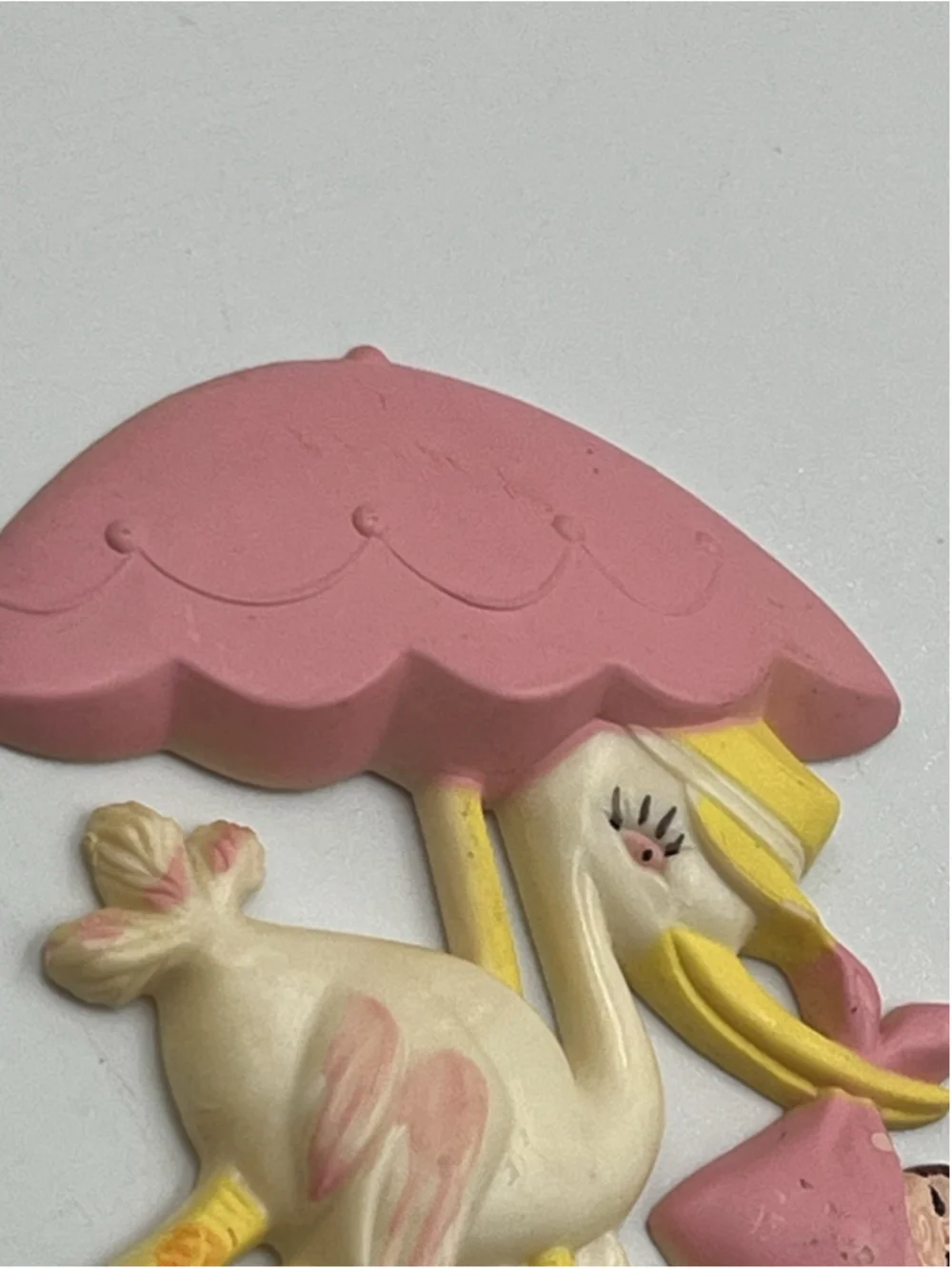 Plastic Pink Stork Umbrella & baby shower favor floral cupcake pic COLLECTIBLE